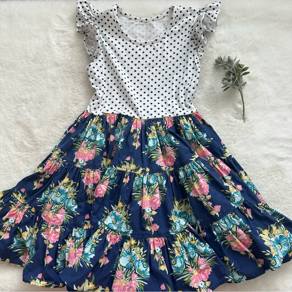 Eleanor Rose | EUC - Dot/Floral Print Flowy Dress - Size 7/8